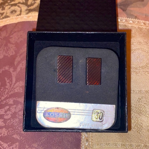 FOSSIL CUFFLINKS, Stylish & Classy Silver & Black Rectangular, NWT! - Picture 3 of 13